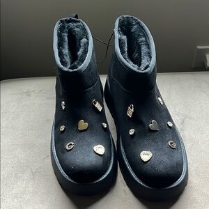 GBG Los Angeles Black Boots with Charm Embellishments